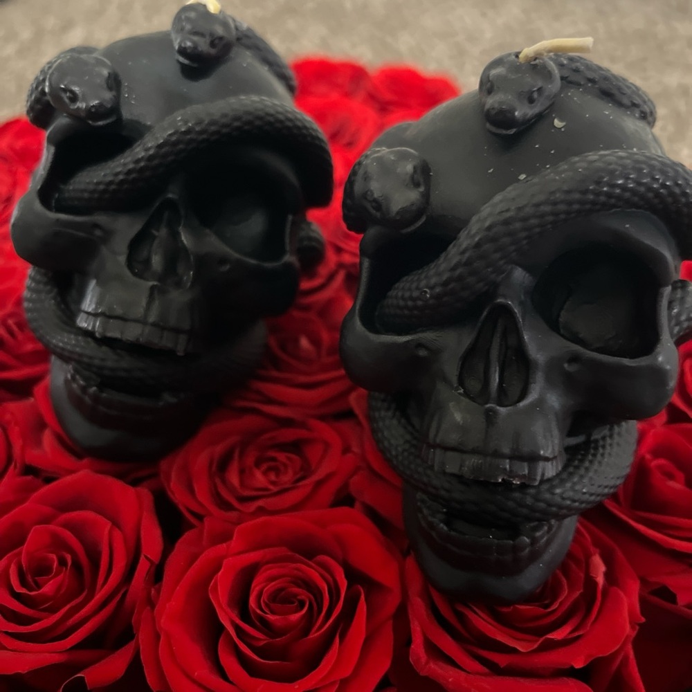Black Skull Candle with Snake Design